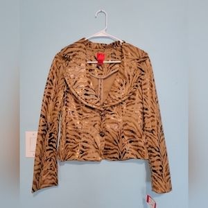 V Cristina Cropped Jacket | Tan with Tiger Print Size PM